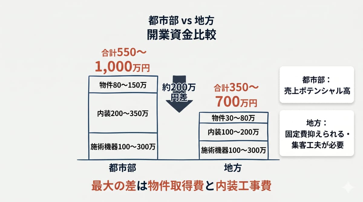 都市部vs地方 開業資金比較
