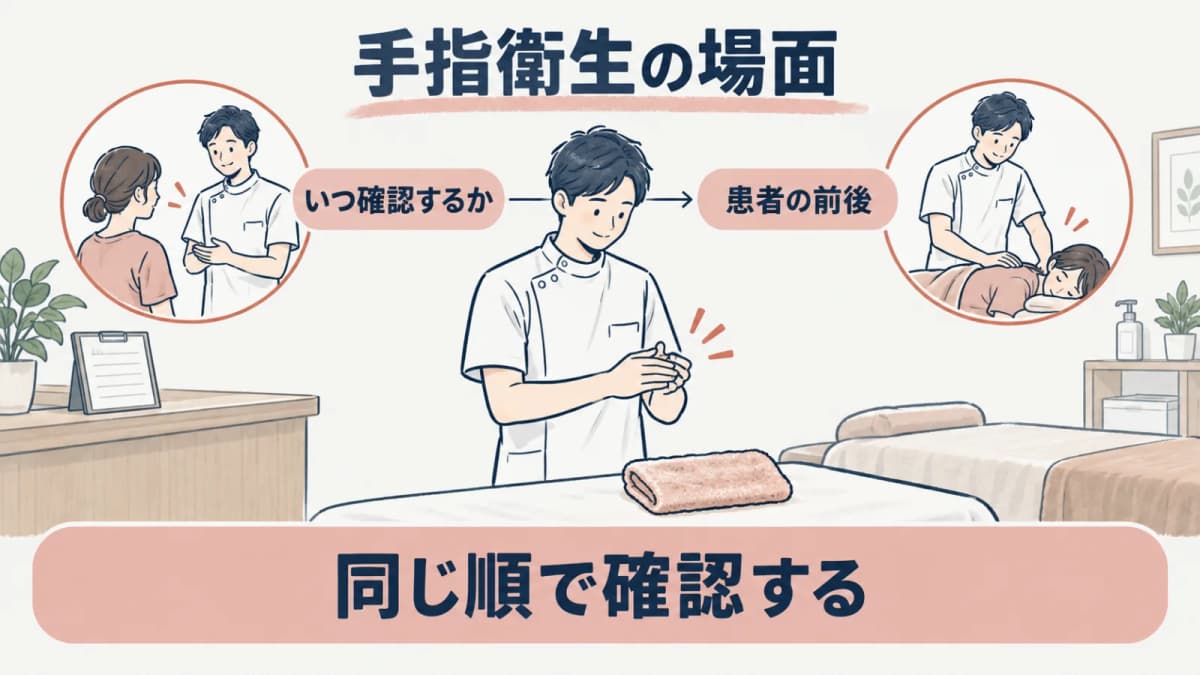 手指衛生の場面を確認する線画