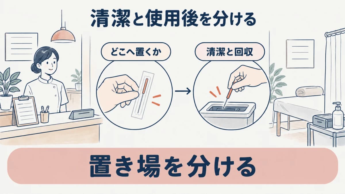 清潔な器具と使用後の器具を分ける線画