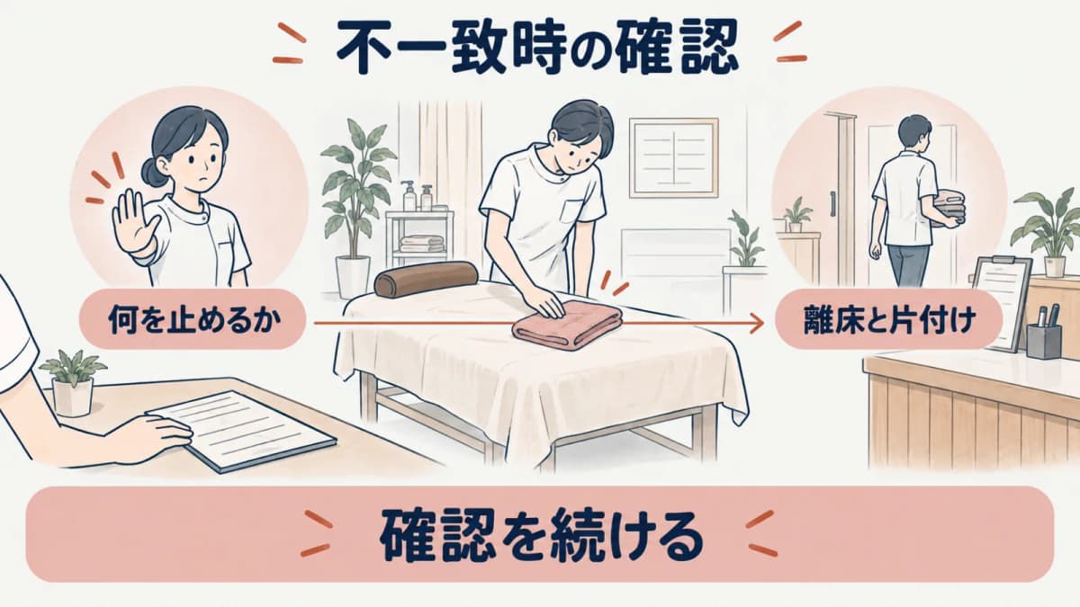 不一致時に離床と片付けを止める線画