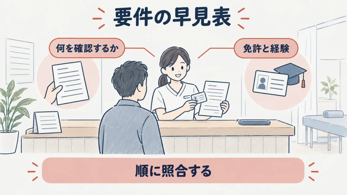 免許と実務経験を照合する線画