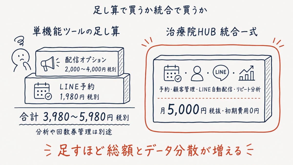 単機能ツールの足し算と統合型の月額試算比較