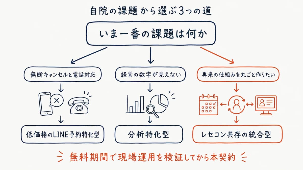 用途別に選ぶ整骨院向けツールの選定フロー