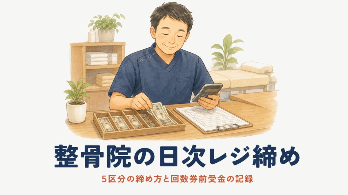 整骨院の日次レジ締め・現金管理の実務ガイド|5区分の締め方と回数券前受金の記録【2026年版】