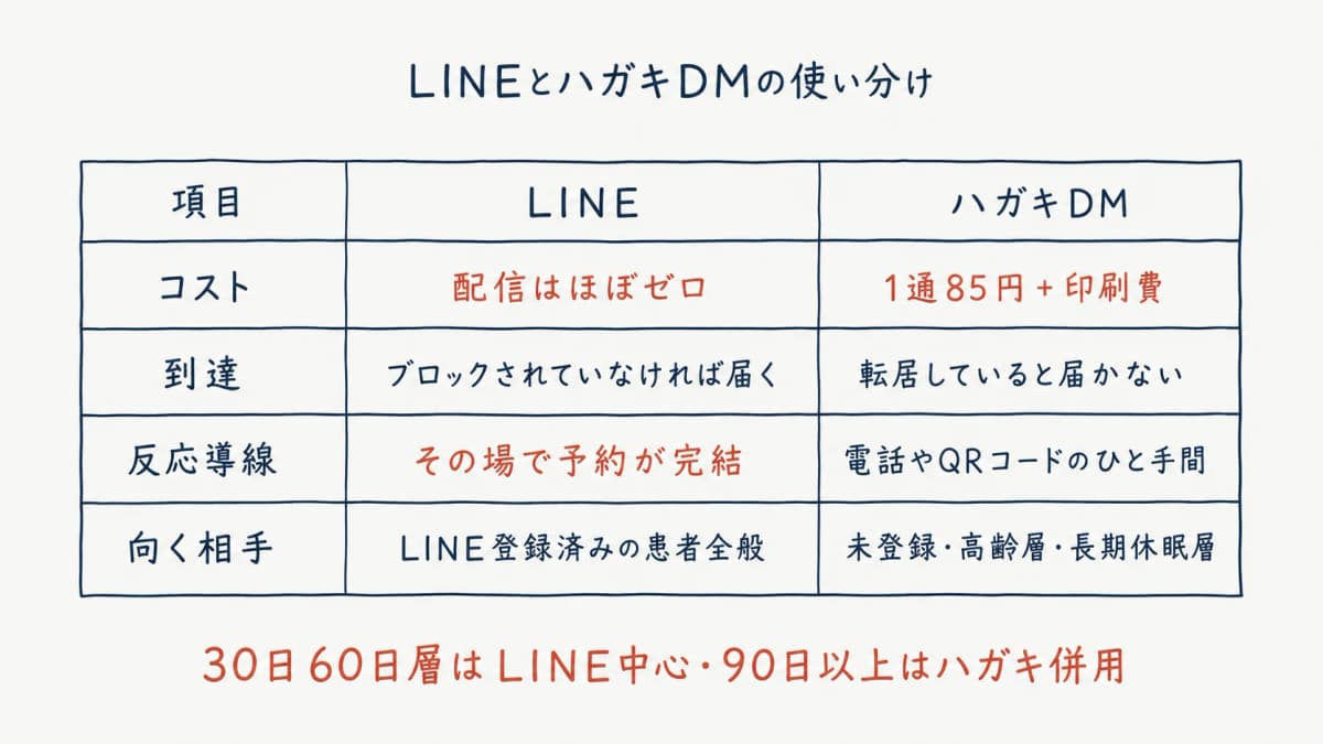 LINEとハガキDMの使い分けマトリクス