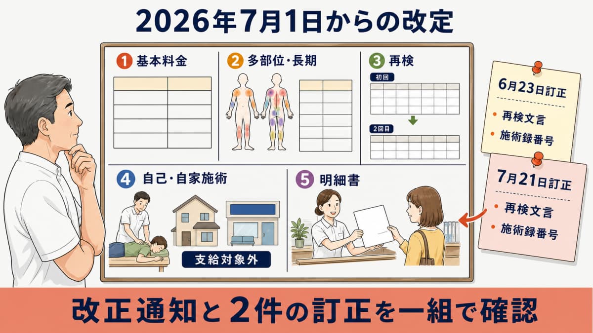 2026年7月の柔整療養費改定領域と院内への影響を対応させた早見図