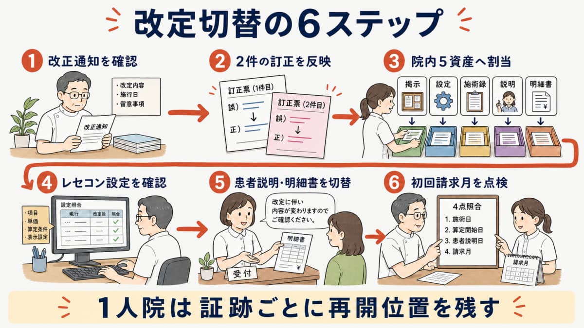 柔整療養費改定に対応する1人院と2〜3人院の担当と時点と証跡の比較図