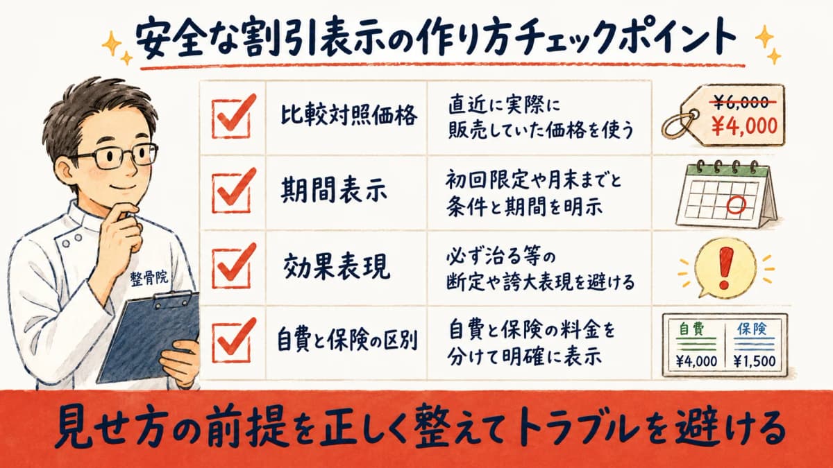 安全な割引表示の作り方チェックポイント早見表のイメージ