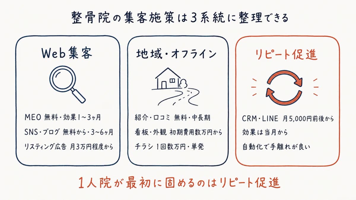 整骨院の集客施策 3系統の全体マップ