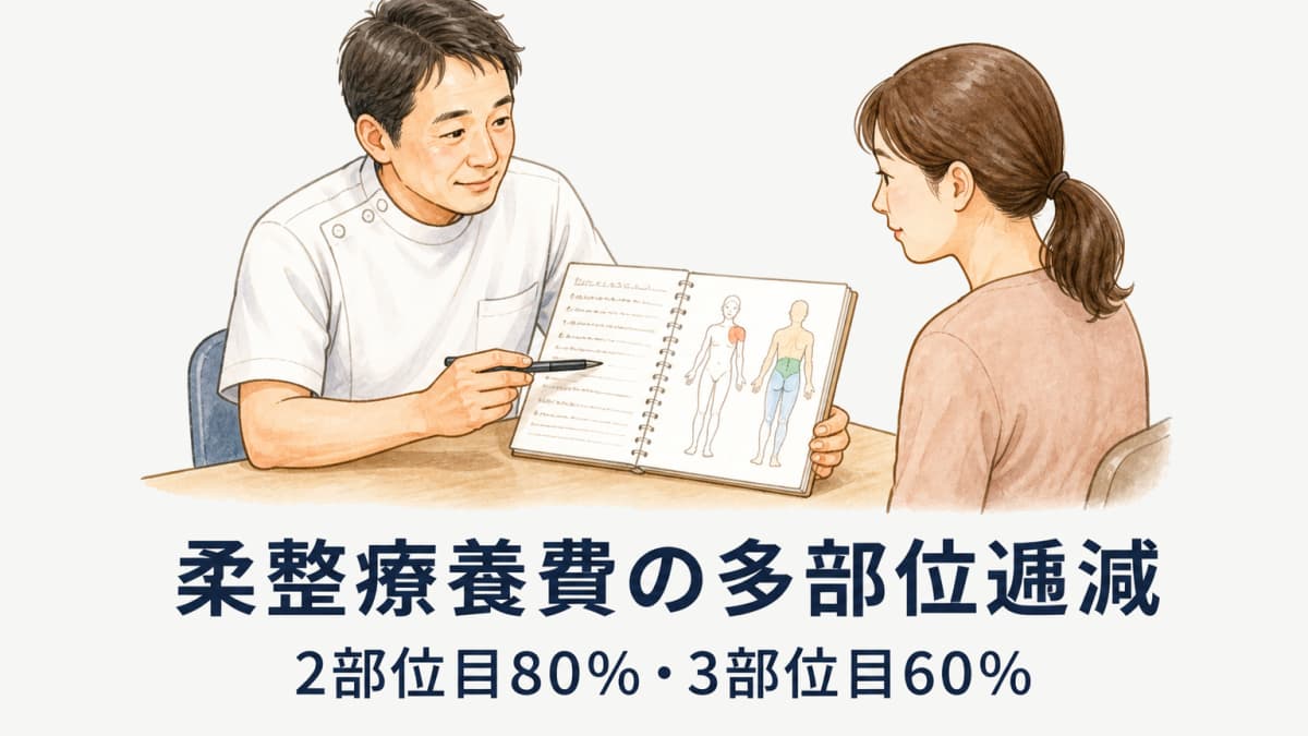 柔整療養費の多部位逓減|2部位目80%・3部位目60%の判定