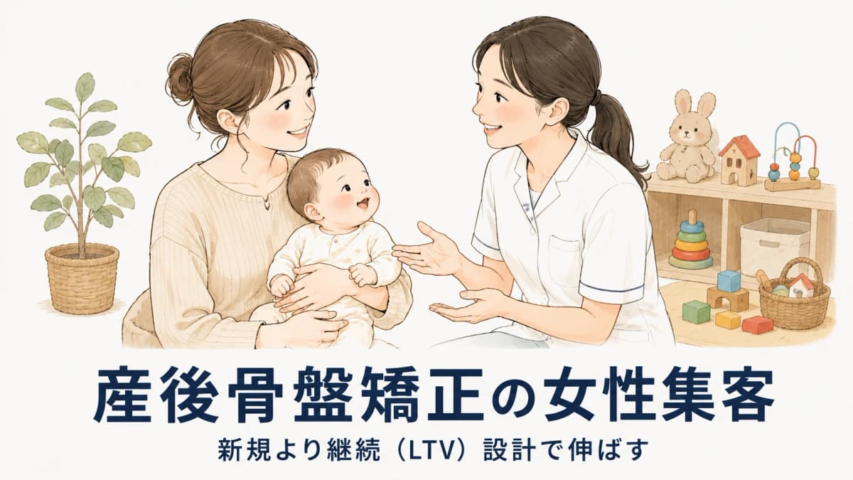 整骨院の産後骨盤矯正で女性集客を伸ばす方法|LTV設計と予約導線【2026年版】