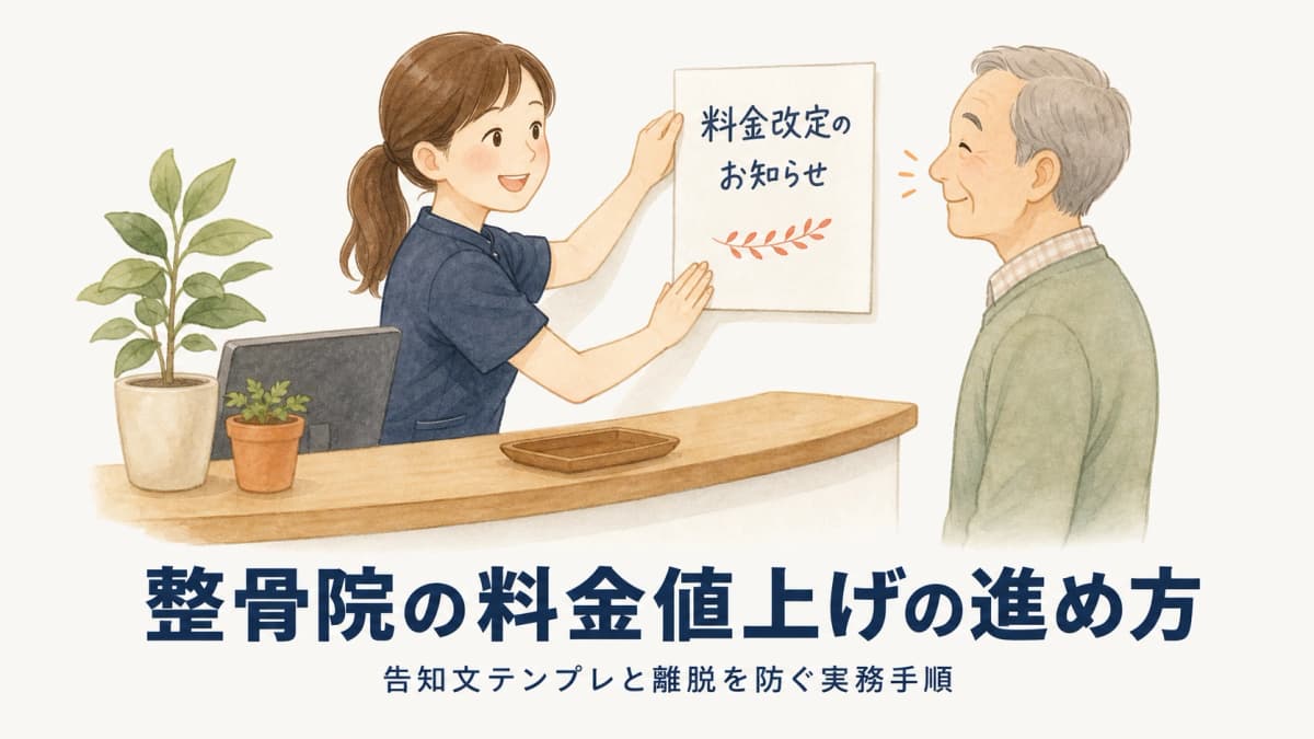 整骨院の料金値上げの進め方|告知文テンプレと離脱を防ぐ実務手順【2026年版】