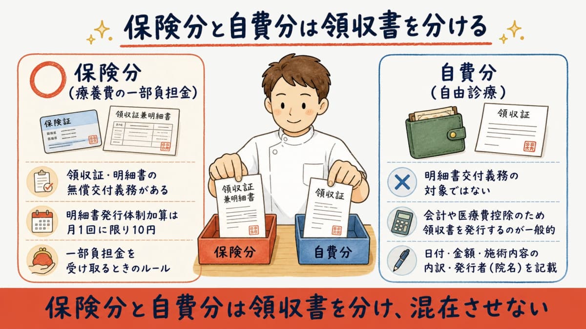 保険分と自費分の領収書を分けて発行する整理図