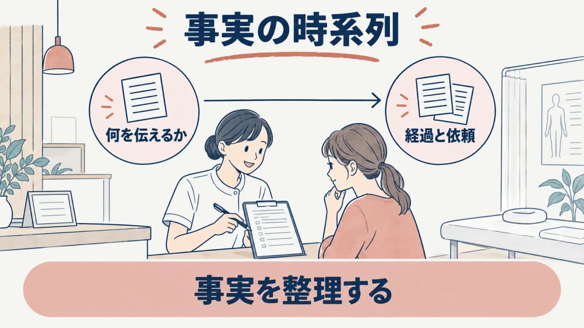 紹介前に事実を時系列で整理する線画