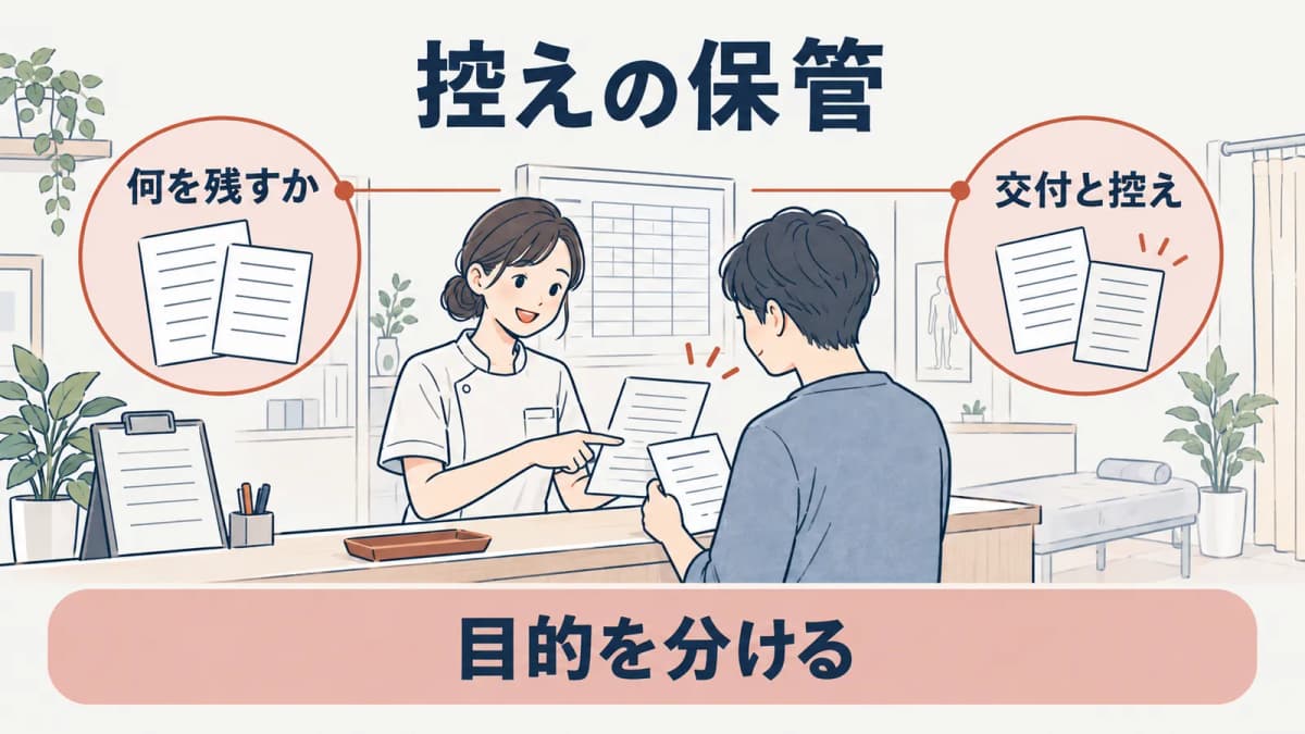 控えと施術録の保管を確認する線画