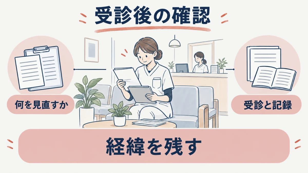 受診後の記録を確認する線画