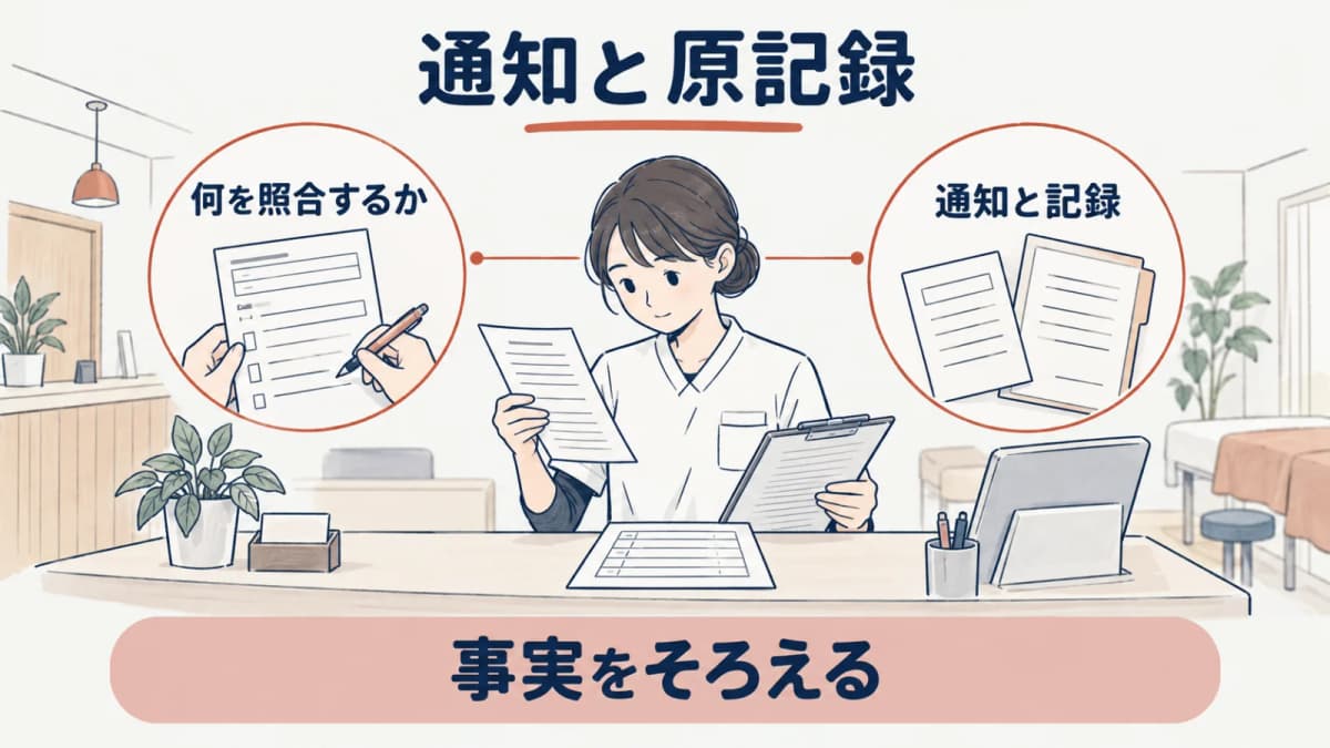 通知と原記録を照合する線画