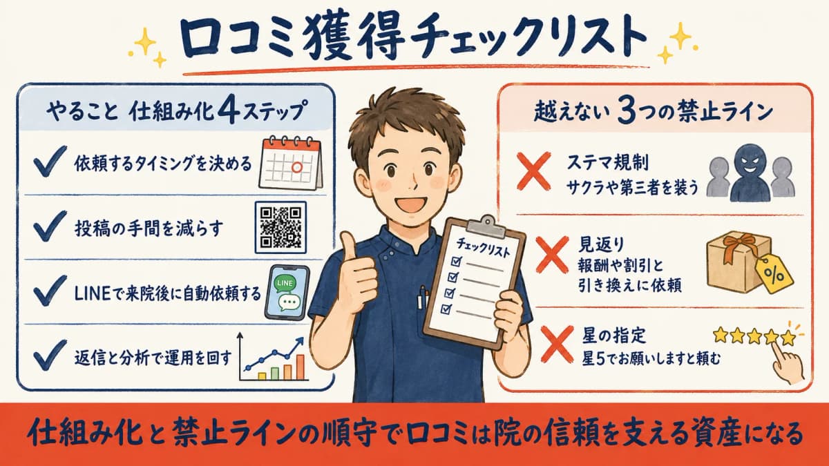 整骨院の口コミ獲得チェックリスト(仕組み化4ステップと3つの禁止ライン)