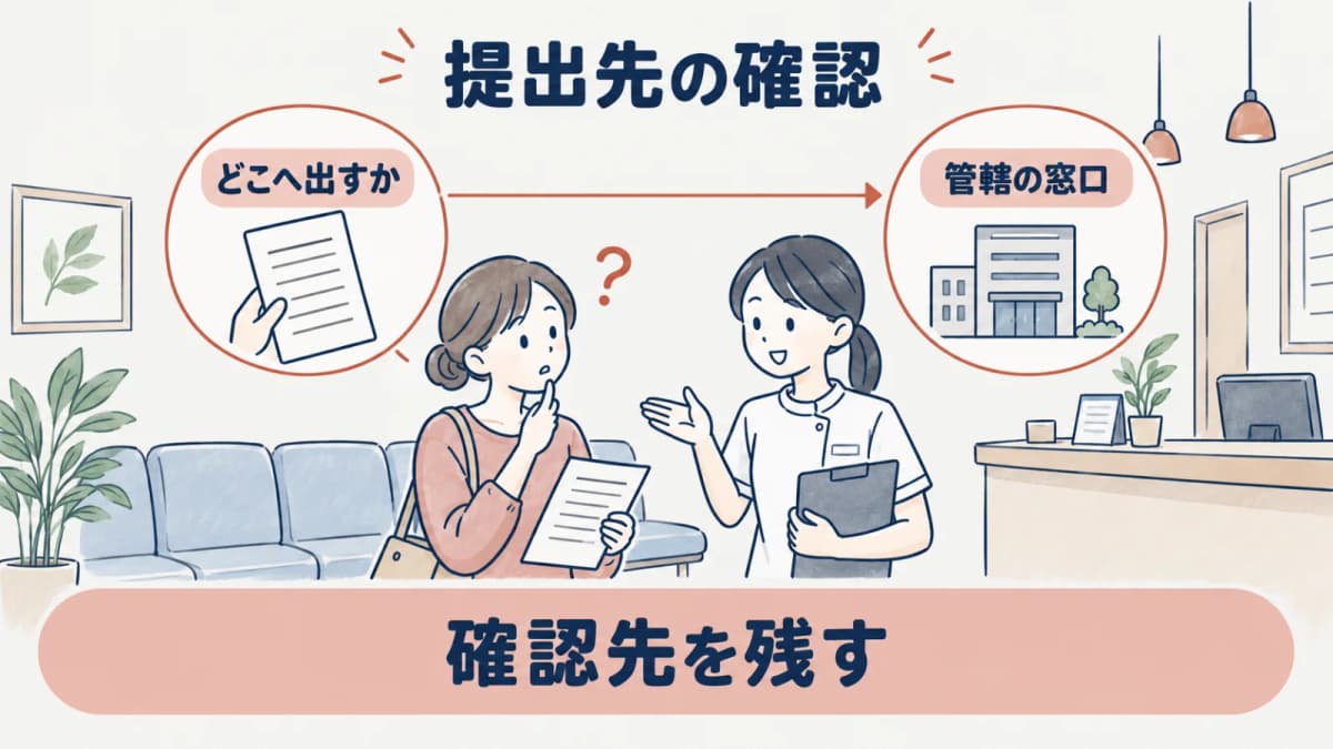 管轄の窓口と提出先を確認する線画