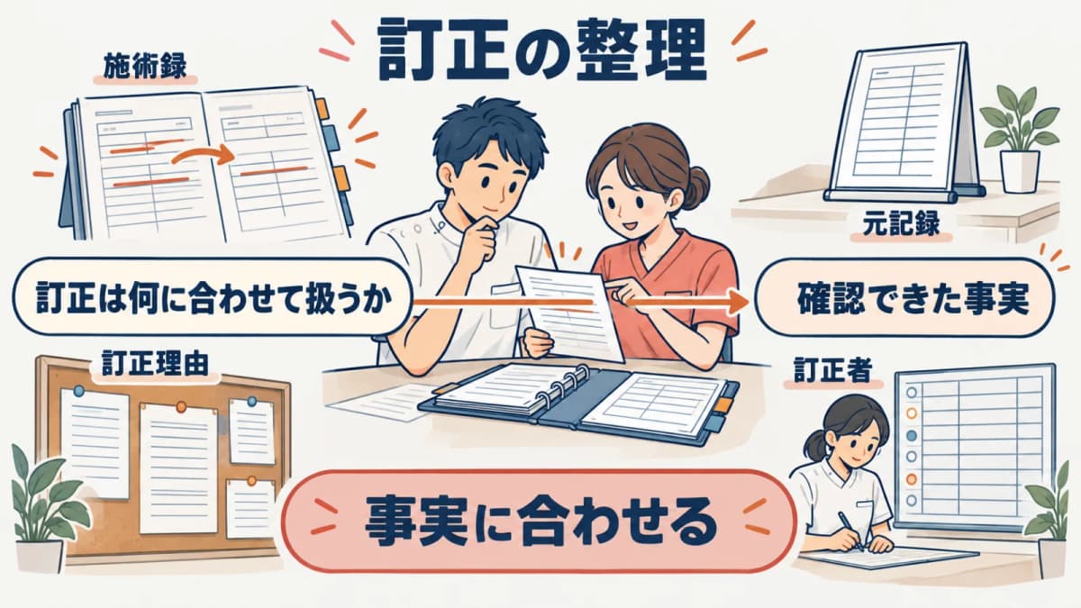 カルテ訂正を発見から事実確認と訂正と見直しに分ける早見表