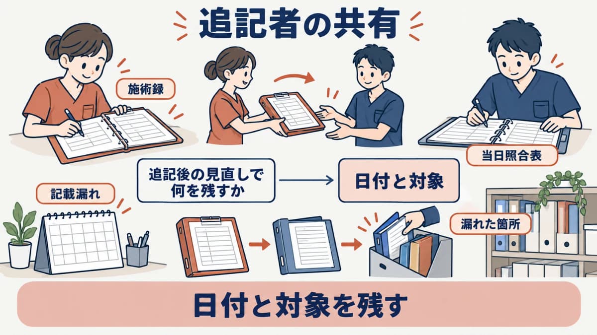 追記する人と見直す人を分けて確認欄に残す流れ