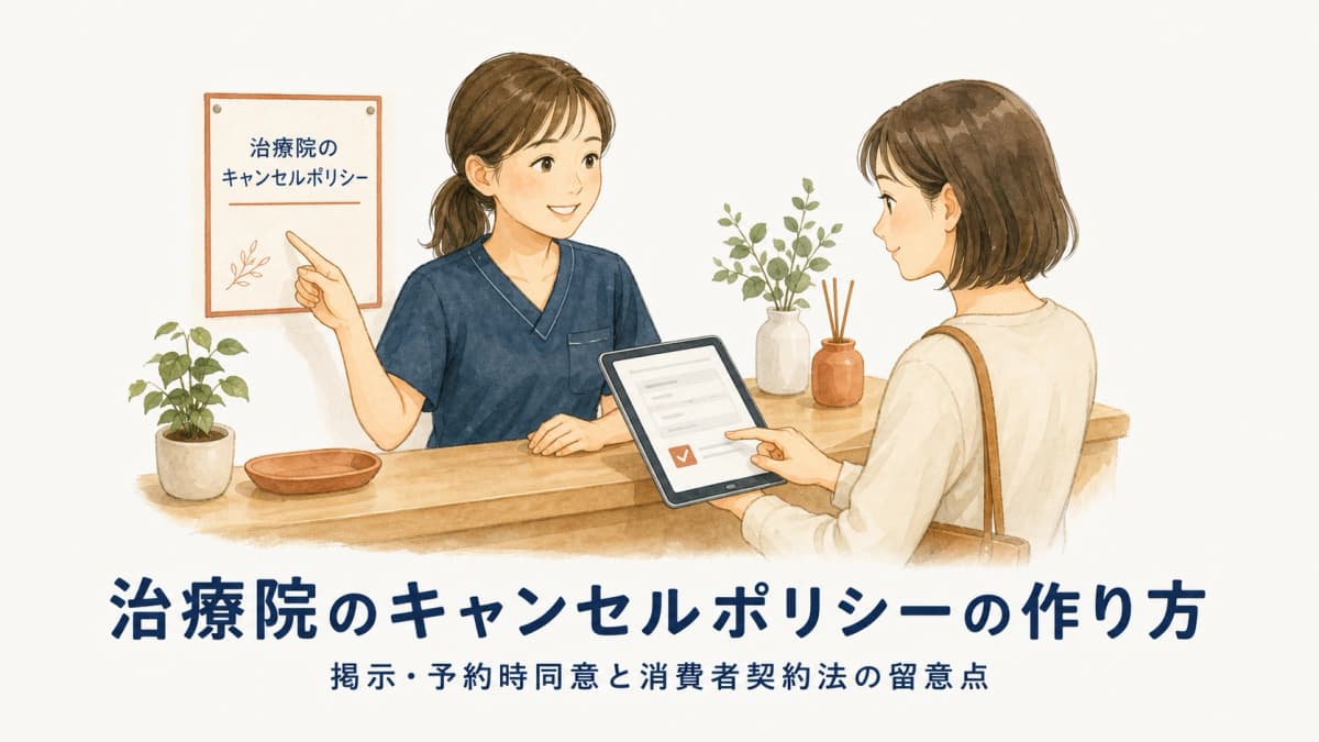 治療院のキャンセルポリシー・キャンセル料規約の作り方|掲示・Web予約同意と消費者契約法の留意点【2026年版】
