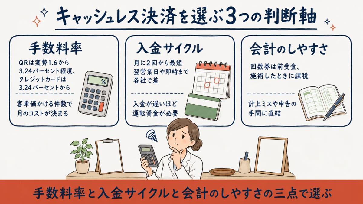 治療院のキャッシュレス決済を選ぶ3つの判断軸の早見図