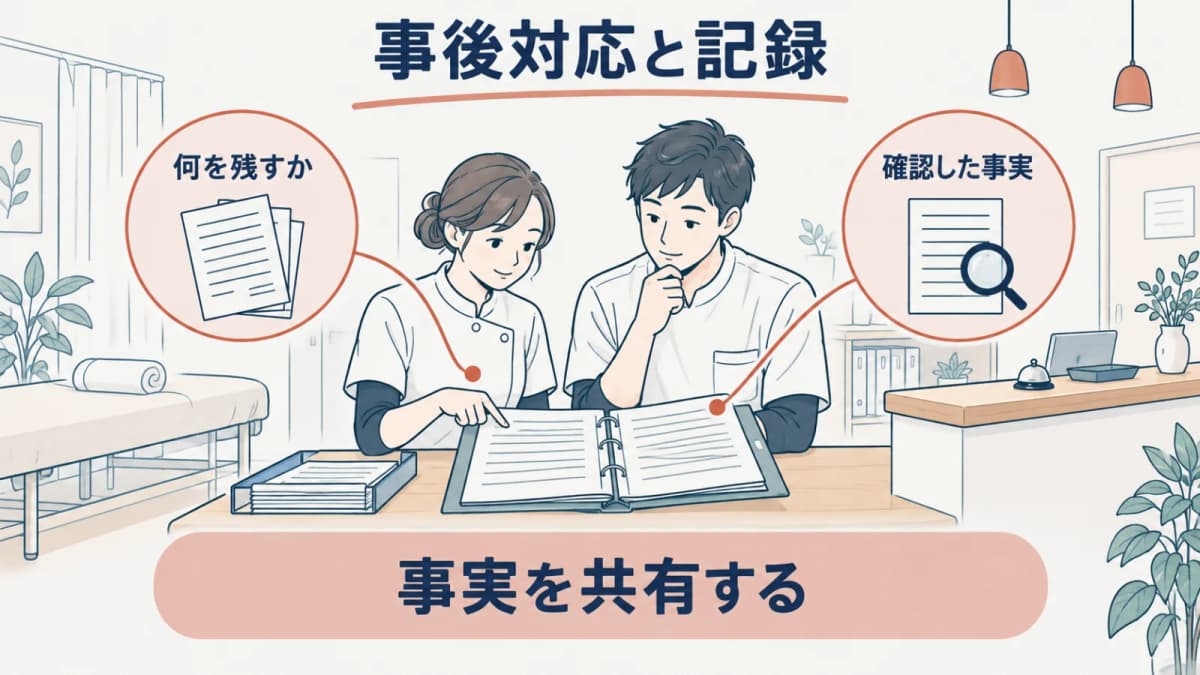 記録をもとに事後対応を確認する線画