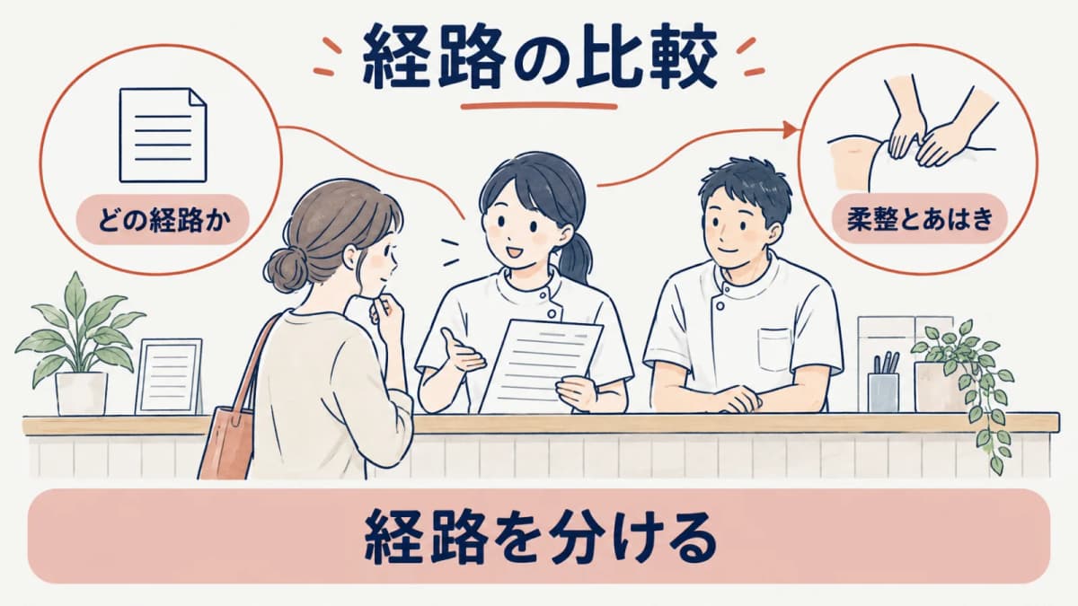 柔整とあはきの手続経路を分ける線画