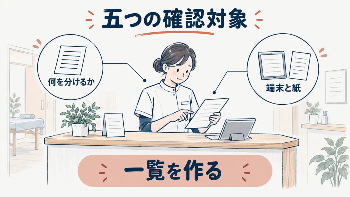 端末と紙を分けて確認対象の一覧を作る線画