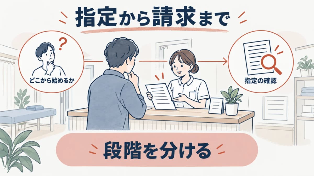 指定から請求までの段階を示す線画