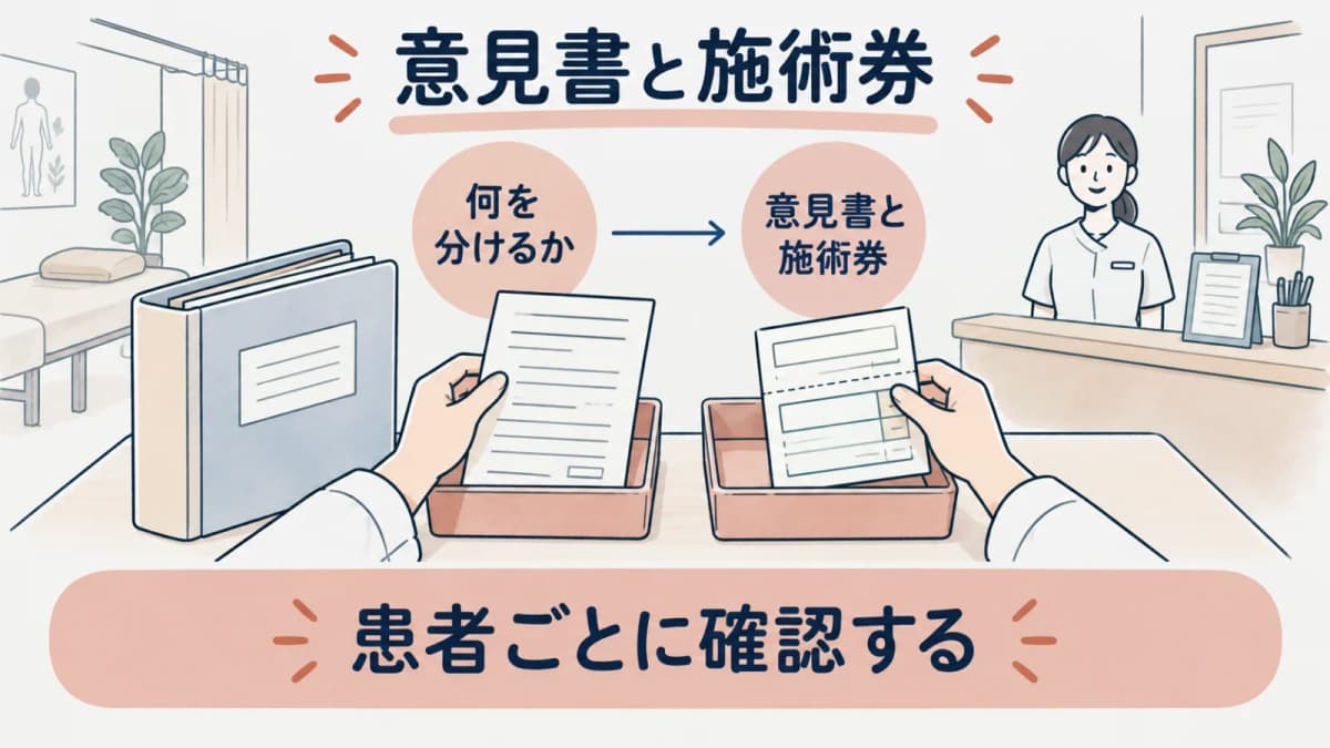 意見書と施術券を患者ごとに分ける線画
