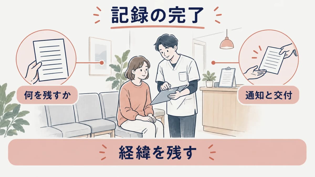通知と交付の記録を完了する線画