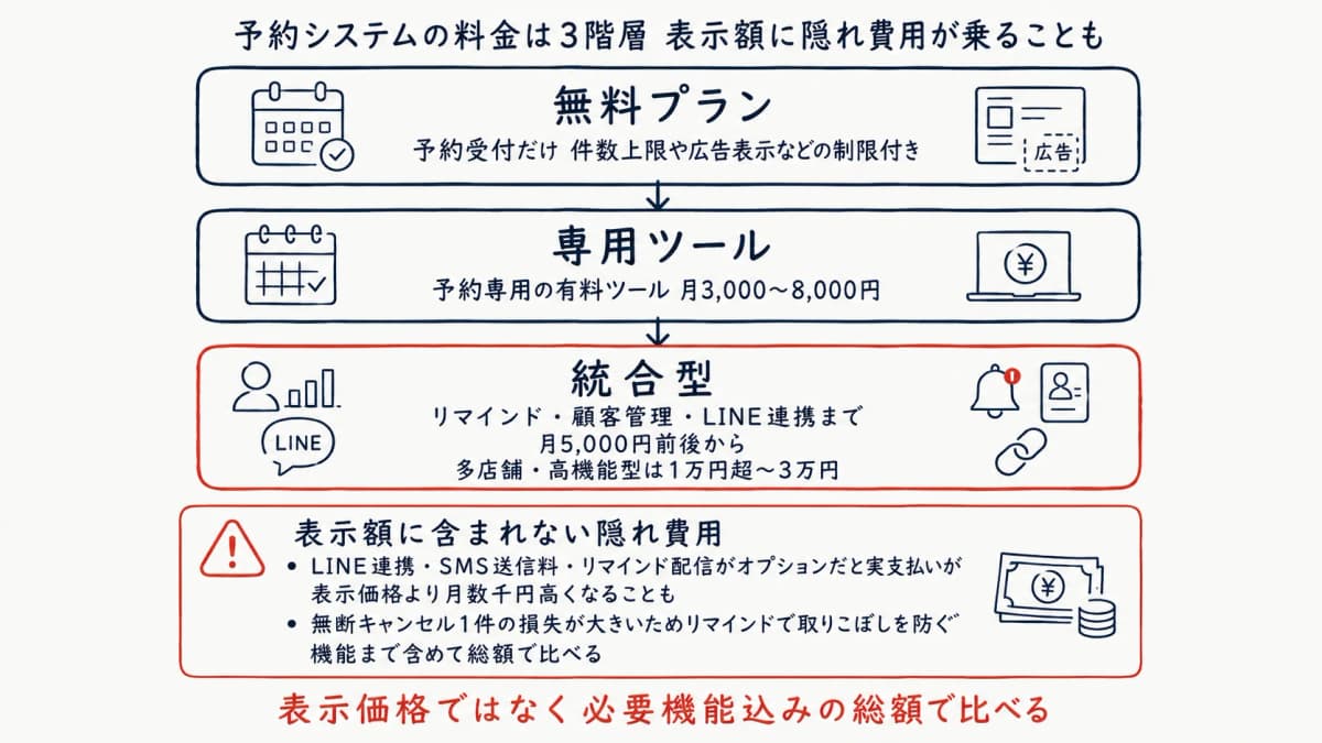 予約システムの料金3階層と表示額に含まれない隠れ費用
